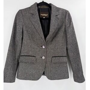 Paul Stuart Blazer Womens Size 6 Grey Tweed Textured Jacket Dark Academia Preppy